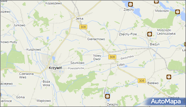 mapa Nowy Dwór gmina Krzywiń, Nowy Dwór gmina Krzywiń na mapie Targeo