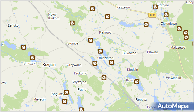 mapa Objezierze gmina Krzęcin, Objezierze gmina Krzęcin na mapie Targeo