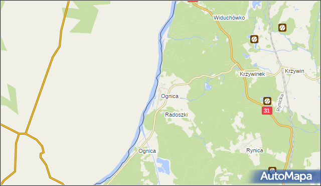 mapa Ognica gmina Widuchowa, Ognica gmina Widuchowa na mapie Targeo