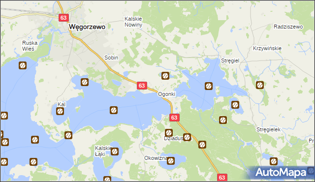 mapa Ogonki gmina Węgorzewo, Ogonki gmina Węgorzewo na mapie Targeo