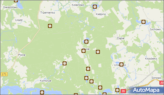 mapa Okole gmina Borne Sulinowo, Okole gmina Borne Sulinowo na mapie Targeo