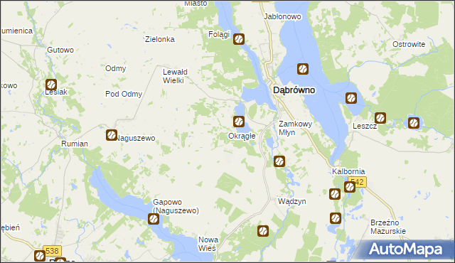 mapa Okrągłe gmina Dąbrówno, Okrągłe gmina Dąbrówno na mapie Targeo