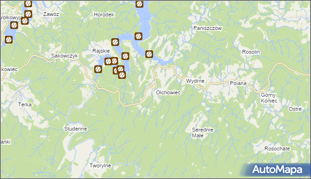 mapa Olchowiec gmina Czarna, Olchowiec gmina Czarna na mapie Targeo