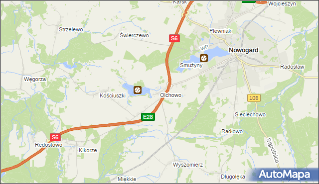 mapa Olchowo gmina Nowogard, Olchowo gmina Nowogard na mapie Targeo