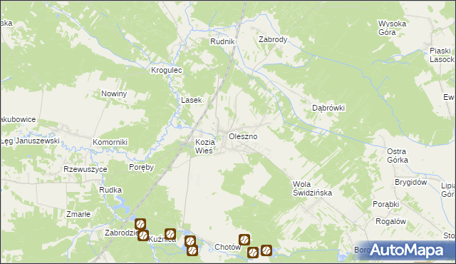 mapa Oleszno gmina Krasocin, Oleszno gmina Krasocin na mapie Targeo