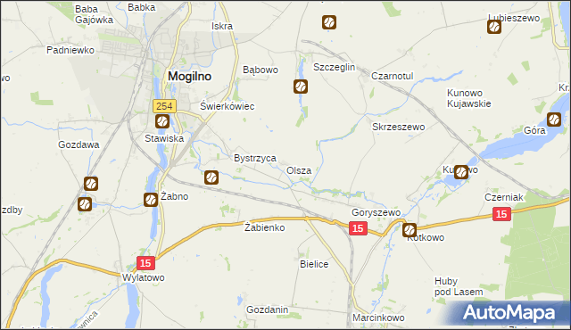 mapa Olsza gmina Mogilno, Olsza gmina Mogilno na mapie Targeo