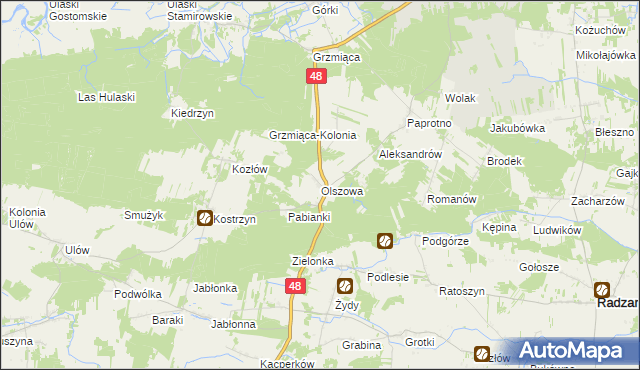 mapa Olszowa gmina Wyśmierzyce, Olszowa gmina Wyśmierzyce na mapie Targeo