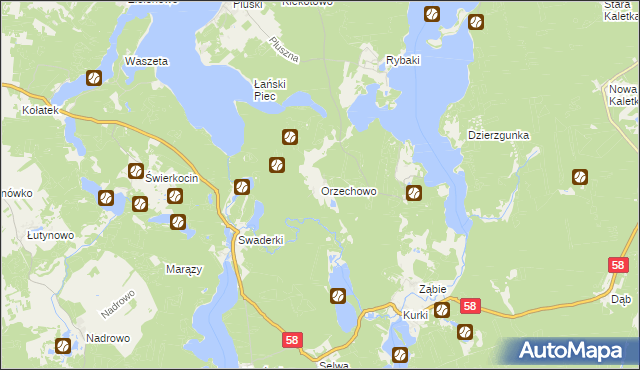 mapa Orzechowo gmina Olsztynek, Orzechowo gmina Olsztynek na mapie Targeo