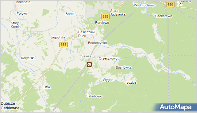 mapa Orzeszkowo gmina Hajnówka, Orzeszkowo gmina Hajnówka na mapie Targeo