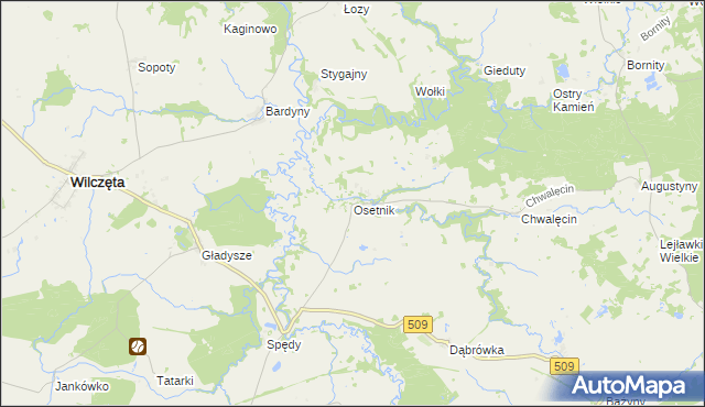 mapa Osetnik gmina Orneta, Osetnik gmina Orneta na mapie Targeo