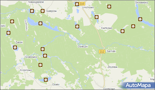 mapa Osieczki gmina Borzytuchom, Osieczki gmina Borzytuchom na mapie Targeo