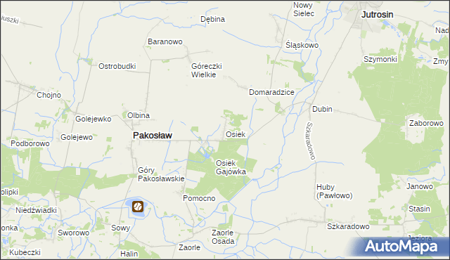 mapa Osiek gmina Pakosław, Osiek gmina Pakosław na mapie Targeo