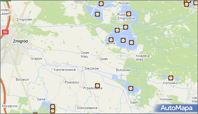 mapa Osiek gmina Żmigród, Osiek gmina Żmigród na mapie Targeo