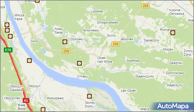 mapa Osiek nad Wisłą, Osiek nad Wisłą na mapie Targeo