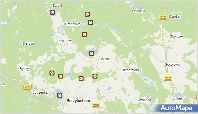 mapa Osieki gmina Borzytuchom, Osieki gmina Borzytuchom na mapie Targeo