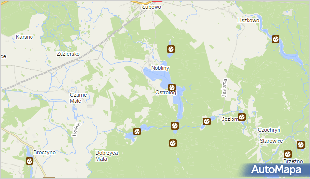 mapa Ostroróg gmina Czaplinek, Ostroróg gmina Czaplinek na mapie Targeo