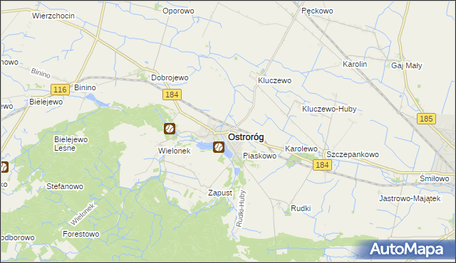 mapa Ostroróg powiat szamotulski, Ostroróg powiat szamotulski na mapie Targeo