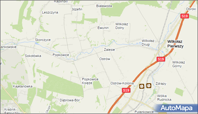 mapa Ostrów gmina Wilkołaz, Ostrów gmina Wilkołaz na mapie Targeo