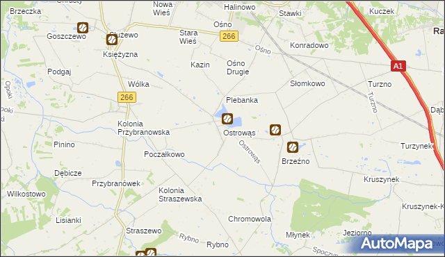 mapa Ostrowąs gmina Aleksandrów Kujawski, Ostrowąs gmina Aleksandrów Kujawski na mapie Targeo