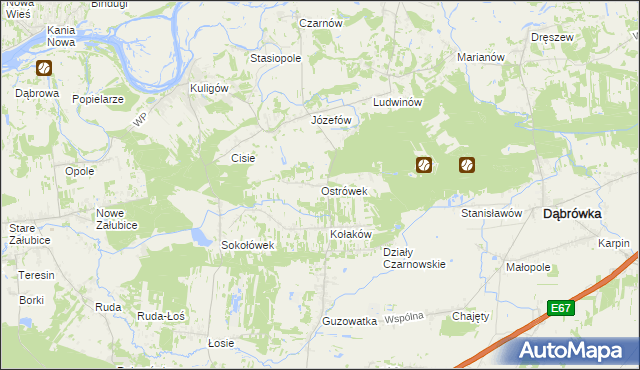 mapa Ostrówek gmina Dąbrówka, Ostrówek gmina Dąbrówka na mapie Targeo