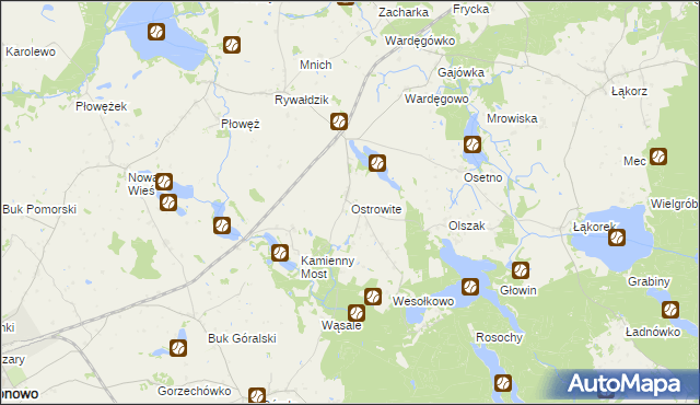 mapa Ostrowite gmina Biskupiec, Ostrowite gmina Biskupiec na mapie Targeo