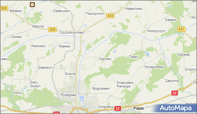mapa Ostrowo gmina Gostyń, Ostrowo gmina Gostyń na mapie Targeo