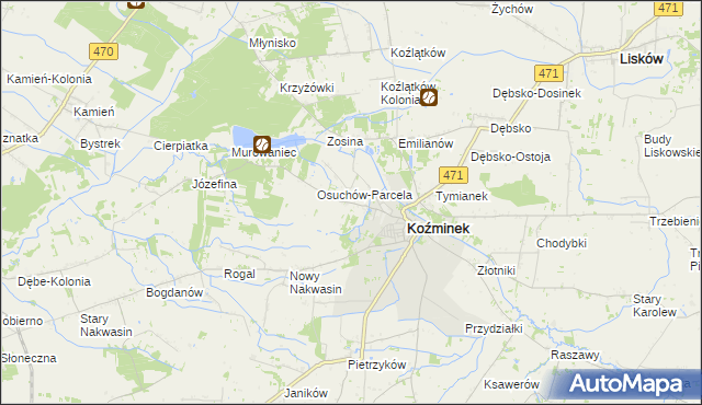 mapa Osuchów gmina Koźminek, Osuchów gmina Koźminek na mapie Targeo