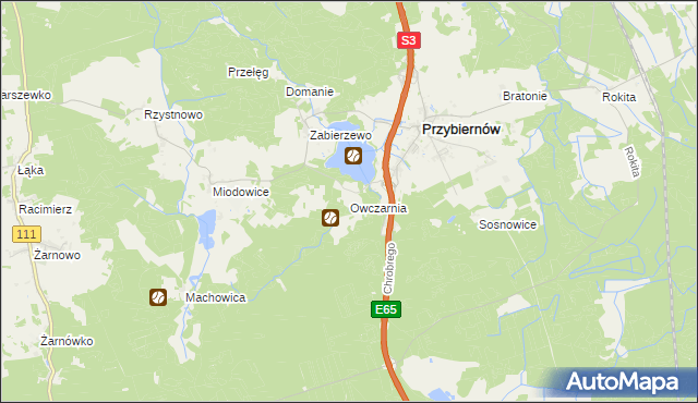 mapa Owczarnia gmina Przybiernów, Owczarnia gmina Przybiernów na mapie Targeo