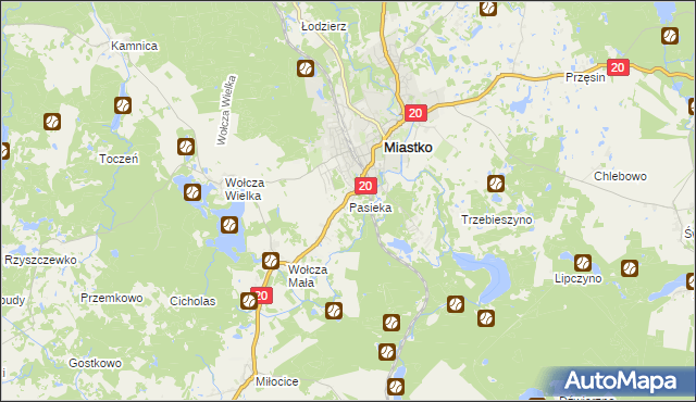 mapa Pasieka gmina Miastko, Pasieka gmina Miastko na mapie Targeo