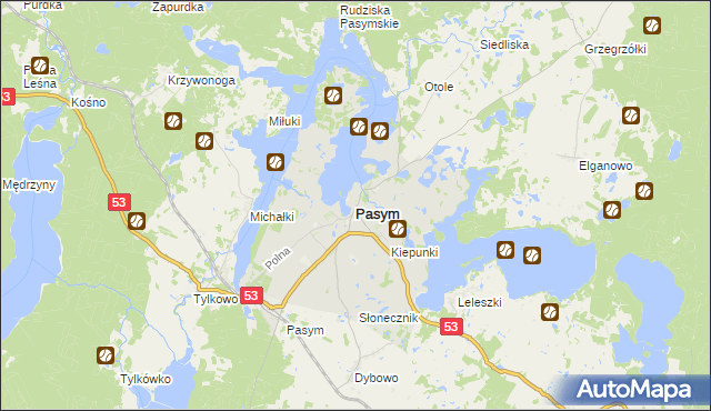 mapa Pasym powiat szczycieński, Pasym powiat szczycieński na mapie Targeo