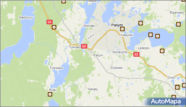 mapa Pasym powiat szczycieński, Pasym powiat szczycieński na mapie Targeo