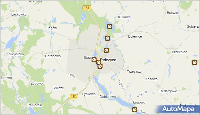 mapa Pełczyce powiat choszczeński, Pełczyce powiat choszczeński na mapie Targeo