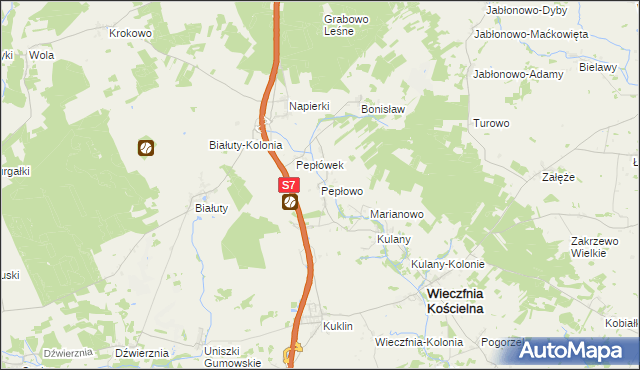 mapa Pepłowo gmina Wieczfnia Kościelna, Pepłowo gmina Wieczfnia Kościelna na mapie Targeo