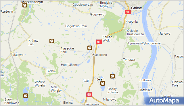 mapa Piaseczno gmina Gniew, Piaseczno gmina Gniew na mapie Targeo