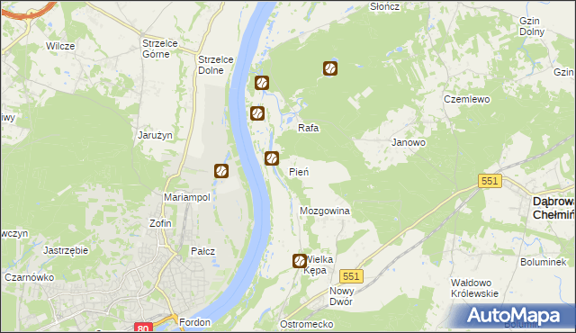 mapa Pień gmina Dąbrowa Chełmińska, Pień gmina Dąbrowa Chełmińska na mapie Targeo