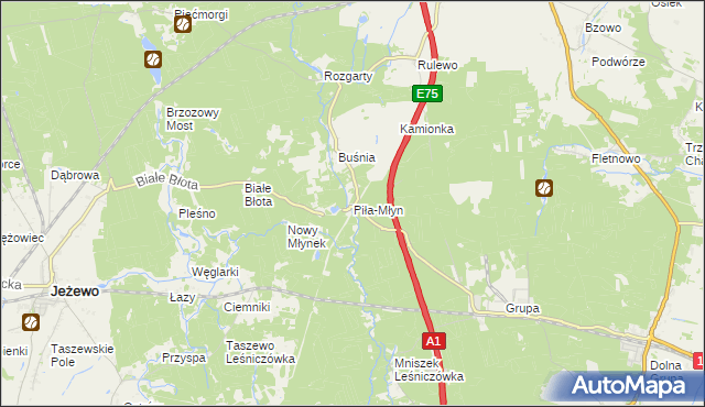 mapa Piła-Młyn gmina Jeżewo, Piła-Młyn gmina Jeżewo na mapie Targeo