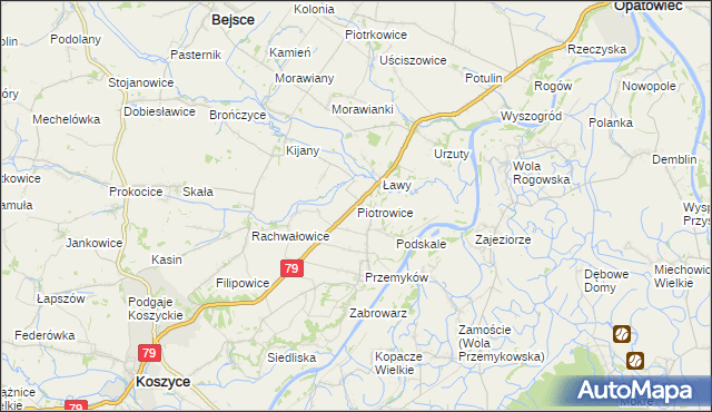 mapa Piotrowice gmina Koszyce, Piotrowice gmina Koszyce na mapie Targeo