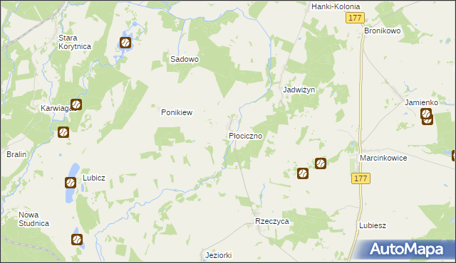 mapa Płociczno gmina Tuczno, Płociczno gmina Tuczno na mapie Targeo