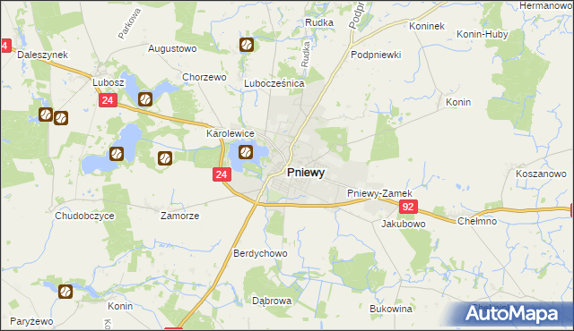 mapa Pniewy powiat szamotulski, Pniewy powiat szamotulski na mapie Targeo