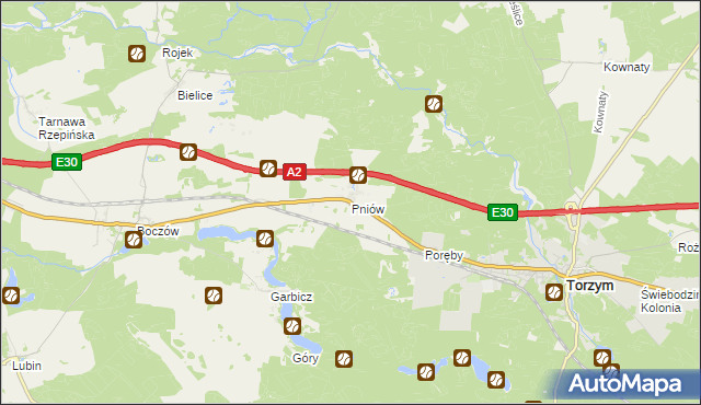 mapa Pniów gmina Torzym, Pniów gmina Torzym na mapie Targeo