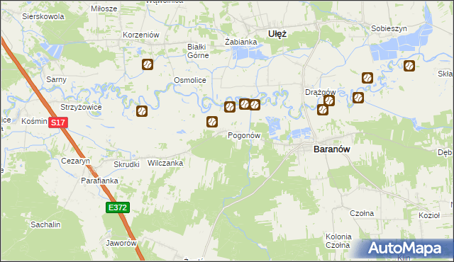 mapa Pogonów gmina Baranów, Pogonów gmina Baranów na mapie Targeo