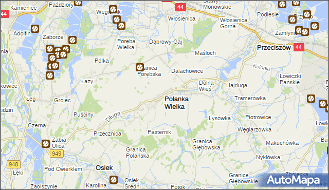 mapa Polanka Wielka, Polanka Wielka na mapie Targeo