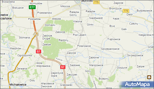 mapa Polanowice gmina Słomniki, Polanowice gmina Słomniki na mapie Targeo