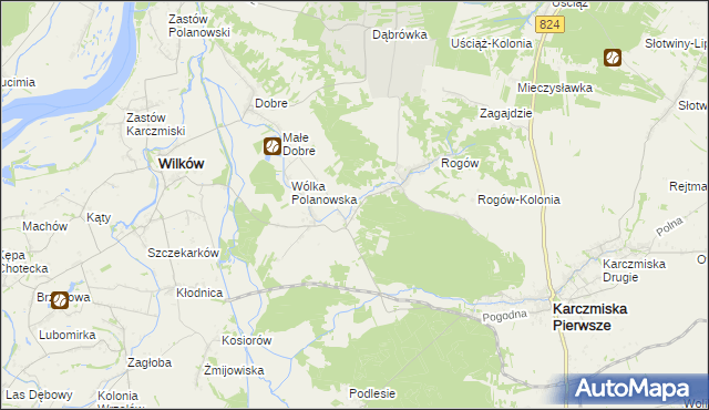 mapa Polanówka gmina Wilków, Polanówka gmina Wilków na mapie Targeo