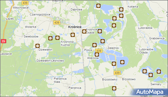 mapa Police gmina Krośnice, Police gmina Krośnice na mapie Targeo