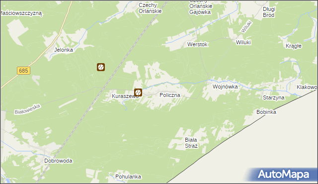 mapa Policzna gmina Kleszczele, Policzna gmina Kleszczele na mapie Targeo