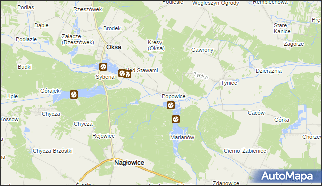 mapa Popowice gmina Oksa, Popowice gmina Oksa na mapie Targeo