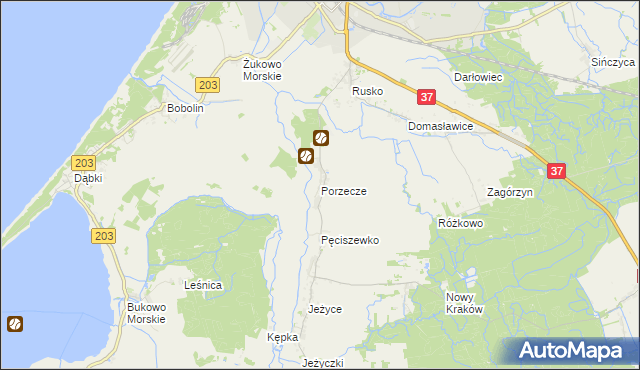 mapa Porzecze gmina Darłowo, Porzecze gmina Darłowo na mapie Targeo