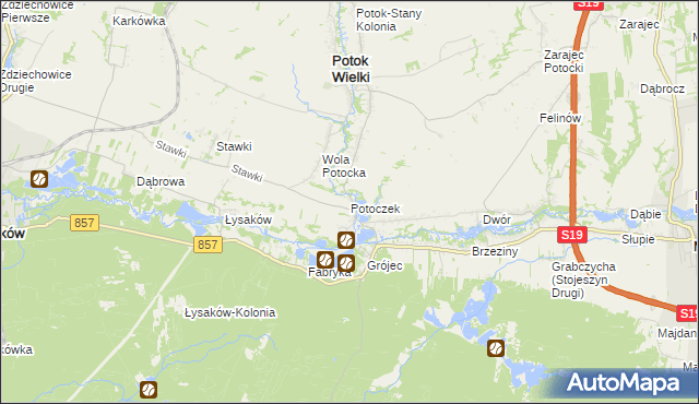 mapa Potoczek gmina Potok Wielki, Potoczek gmina Potok Wielki na mapie Targeo