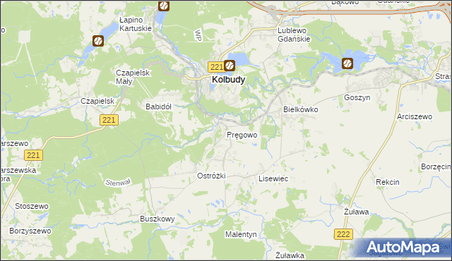 mapa Pręgowo gmina Kolbudy, Pręgowo gmina Kolbudy na mapie Targeo
